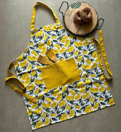 Oak & Lily 100% Cotton Kitchen Apron-Lemon Yellow
