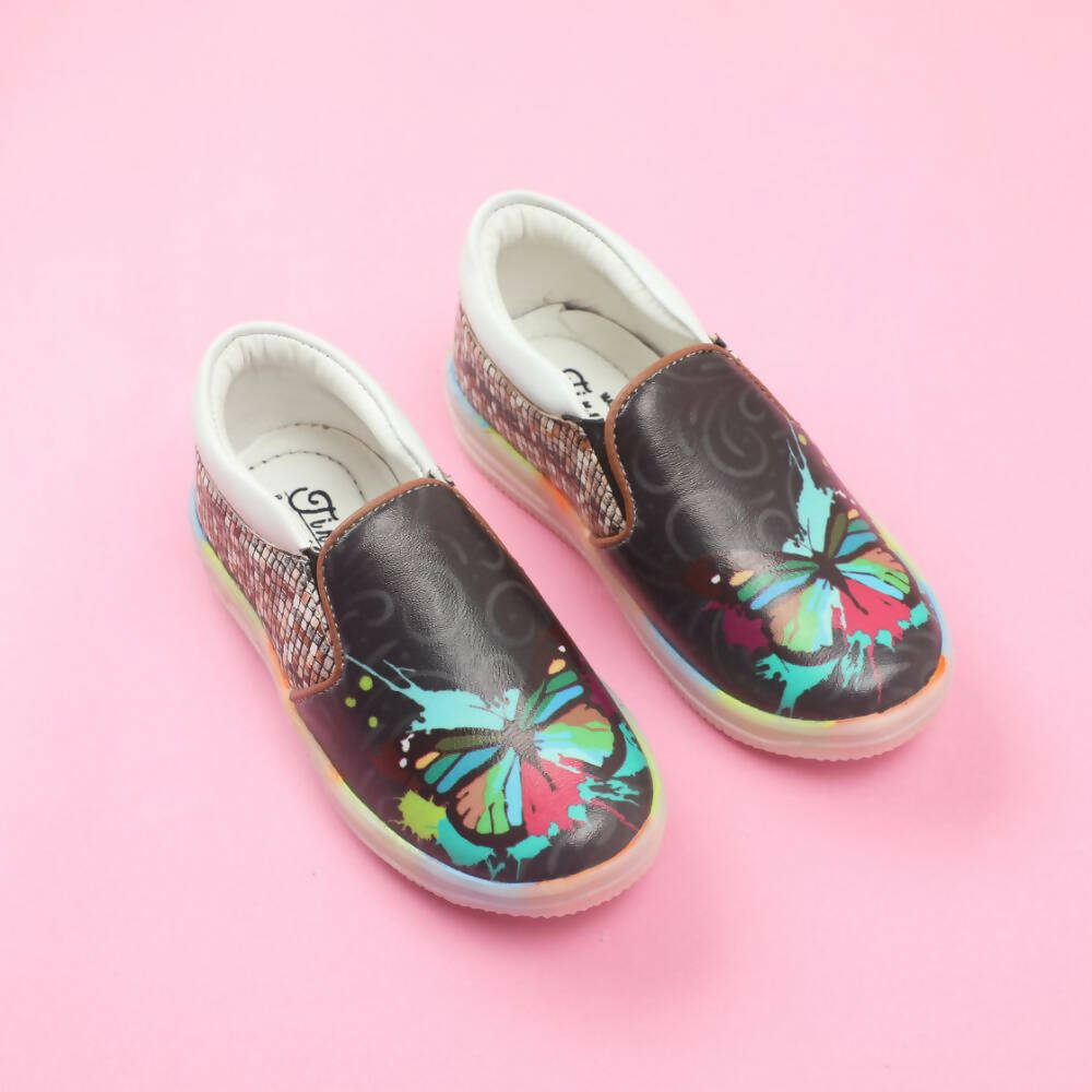 Tiny Bugs Unisex Butterfly Printed Slip Ons Sneakers - Black
