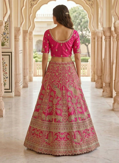 Lehenga Mart Pink Heavy Silk With Fusing Designer Bollywood Style Wedding Wear Lehenga Choli