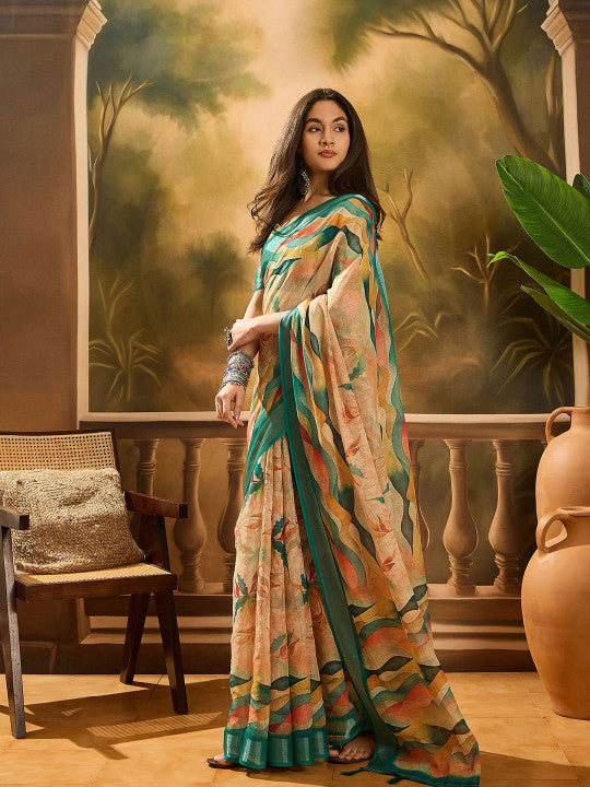Sangria Digital Printed Banarasi Saree With Blouse Piece