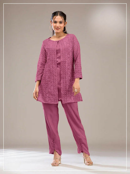 Anaita Pink Faux Georgette Readymade 2 Piece Set with Embroidery Work