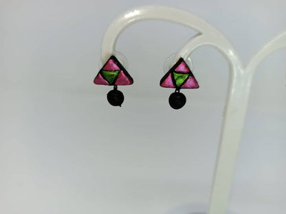 Terracotta Triangle Ear Studs With Drops