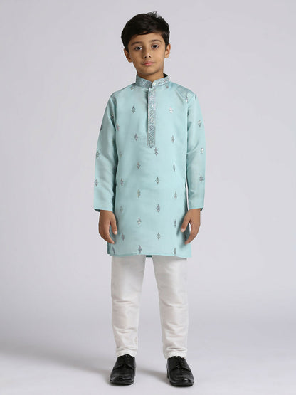 Joban Fashion Kids Island Ethnic Wear with Silk Sequence Embroidery Kurta and Pyjama Set - Teal Blue