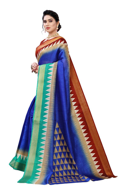 Vamika Blue & Brown Linen Jari Border Saree (GUNJAN BLUE)