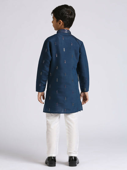 Joban Fashion Kids Island Traditional Ethnic Wear with Silk Sequence Embroidery Full Sleeves Kurta and Pyjama Set - Blue