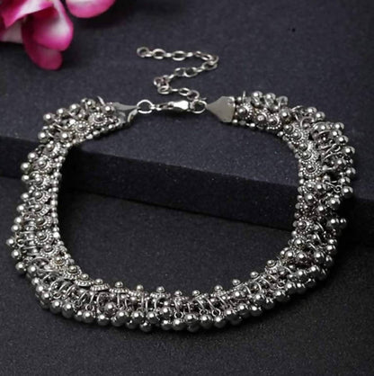 Mominos Fashion Trendy Oxidised Silver Plated Traditional Anklets