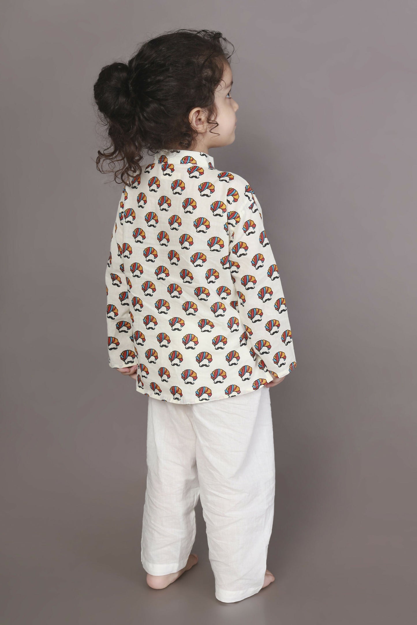 Breathables Kids Cotton Night Suit – White Turban Print Kurta & Pyjama Co-Ord Set For Boys & Girls