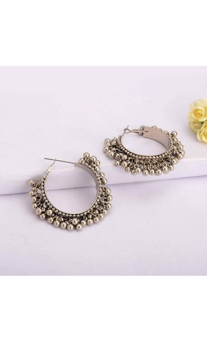 Mominos Fashion Traditional Oxidised Afghani Ghungroo Style Small Hoop Earrings