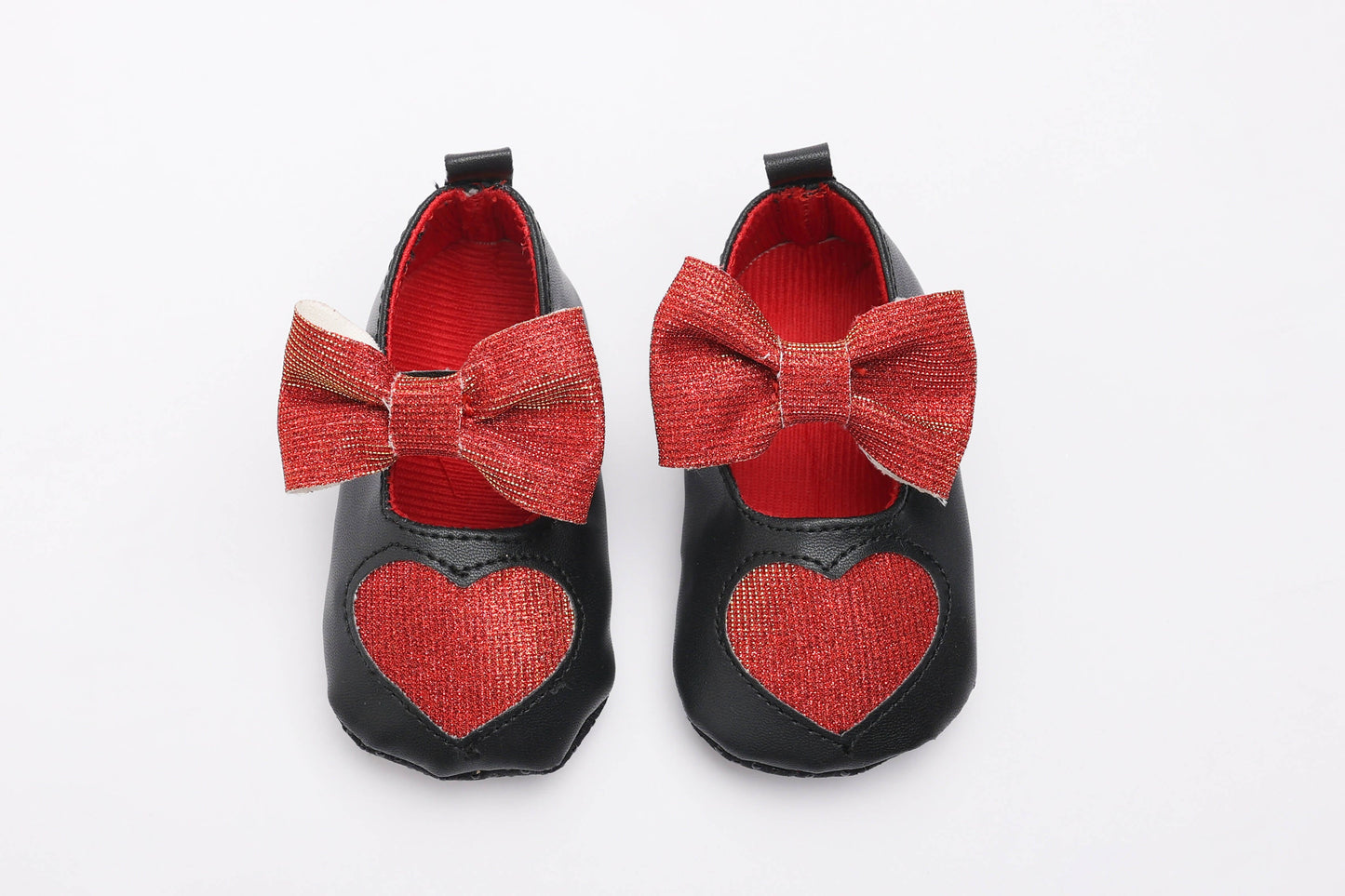 Tiny Bugs Girls Heart Bow Detailing Booties - Black & Red