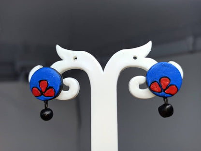 Terracotta Button Studs-Blue