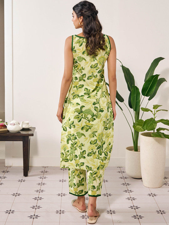 Anayna Women Floral Printed Regular Pure Cotton Kurta with Palazzos & With Dupatta