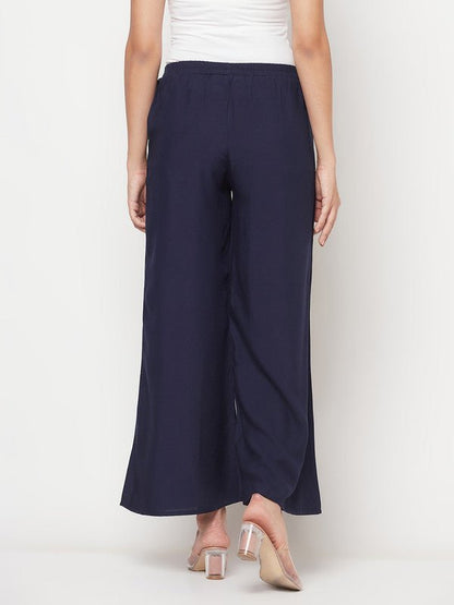 Aniyah Rayon Flared Slip-On Navy Blue Palazzo