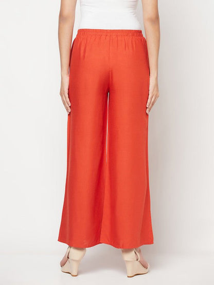 Aniyah Rayon Flared Slip-On Rust Color Palazzo