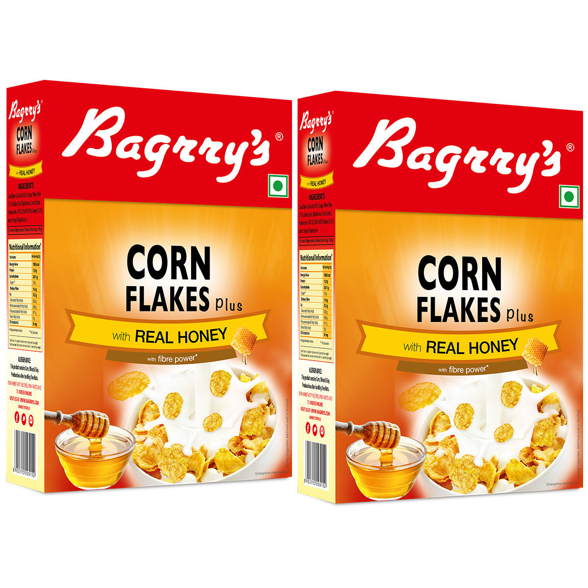 Bagrry's Corn Flakes Plus - Real Honey - 300 gms (pack of 2)