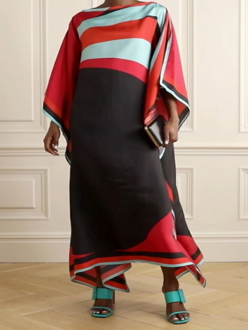 Daily Wear Calf Length Women Printed Satin Silk Kaftan J5588