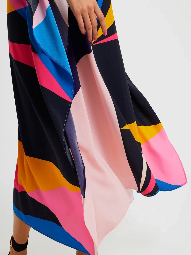 Multi Abstract Printed Silk Crepe Kaftan J5606