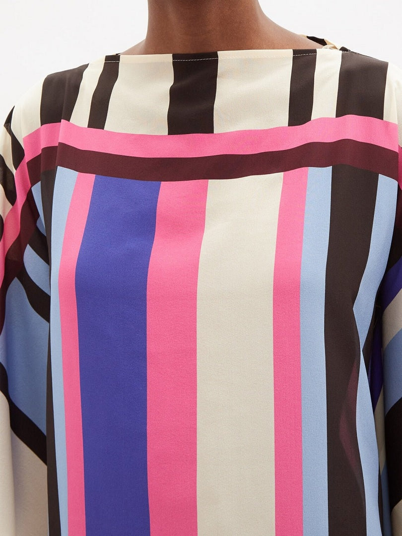 Boat Neck Stripe Print Mini Kaftan Dress J5649