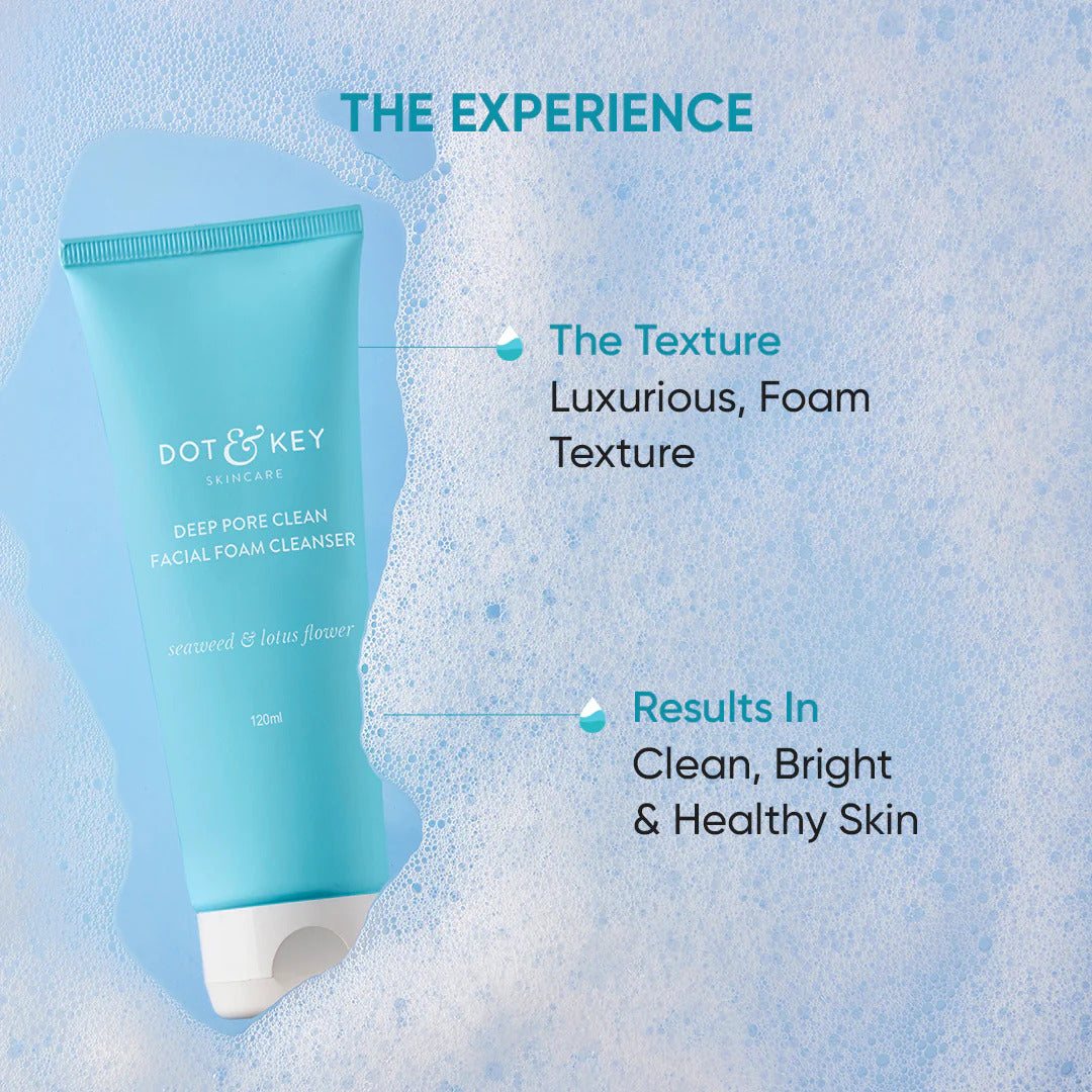 Dot & Key Deep Pore Clean Foaming Face Wash for Daily Use | Facewash with Seawood Extract | Minimizes Pores, Controls Excess Oil & Keeps Skin Hydrated | For All Skin Types | For Women & Men | 100ml