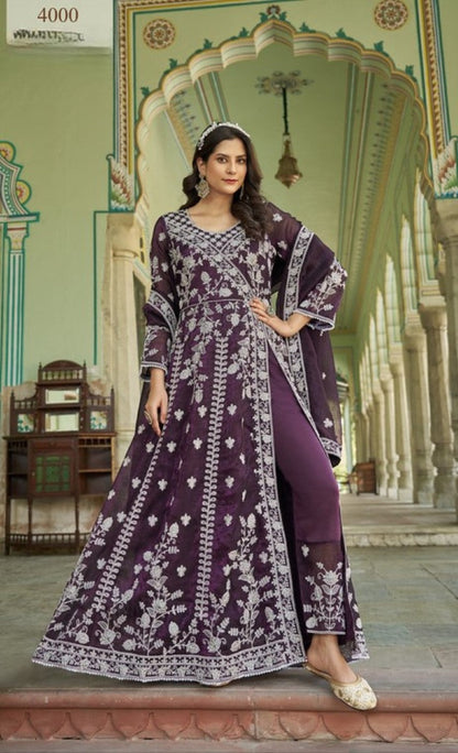 Anaita Purple Silk Anarkali Suit With Embroidery & Sequins Work