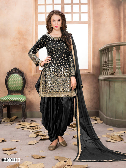 Anaita Black Embroidered Tapeta Silk Salwar Suit