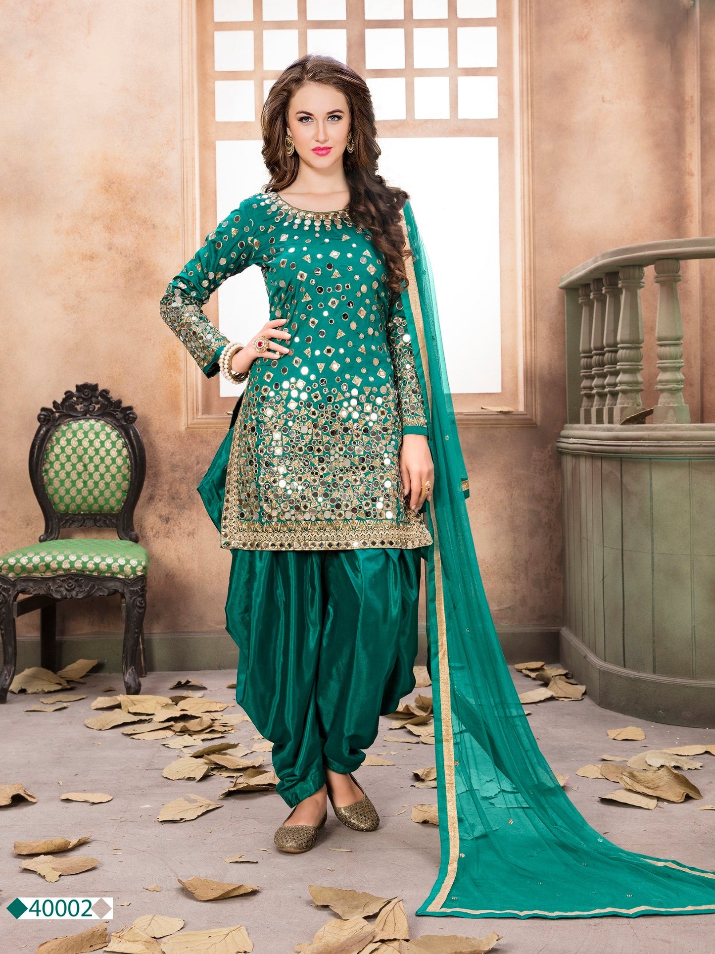 Anaita Teal Embroidered Tapeta Silk Salwar Suit