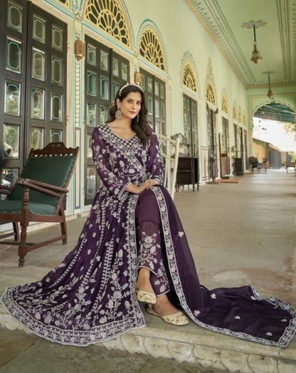 Anaita Purple Silk Anarkali Suit With Embroidery & Sequins Work