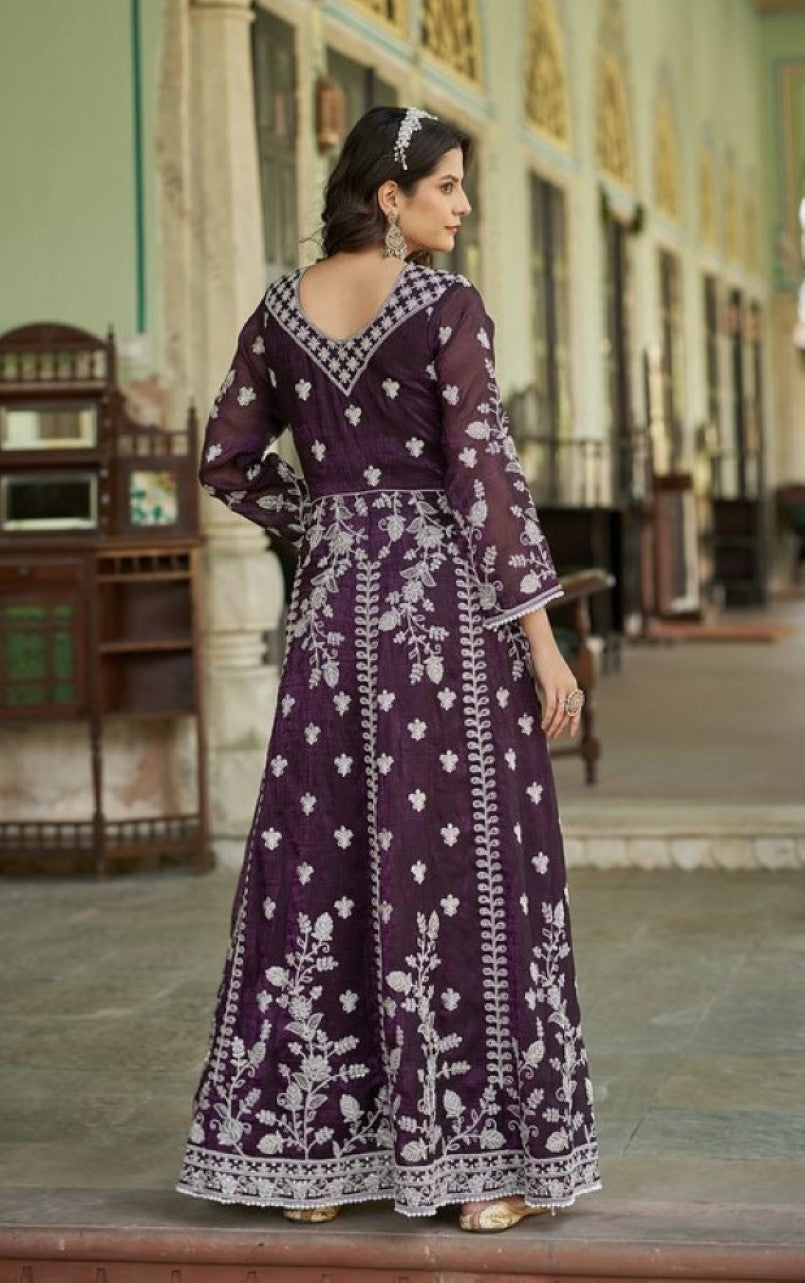 Anaita Purple Silk Anarkali Suit With Embroidery & Sequins Work