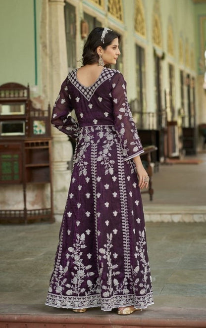 Anaita Purple Silk Anarkali Suit With Embroidery & Sequins Work