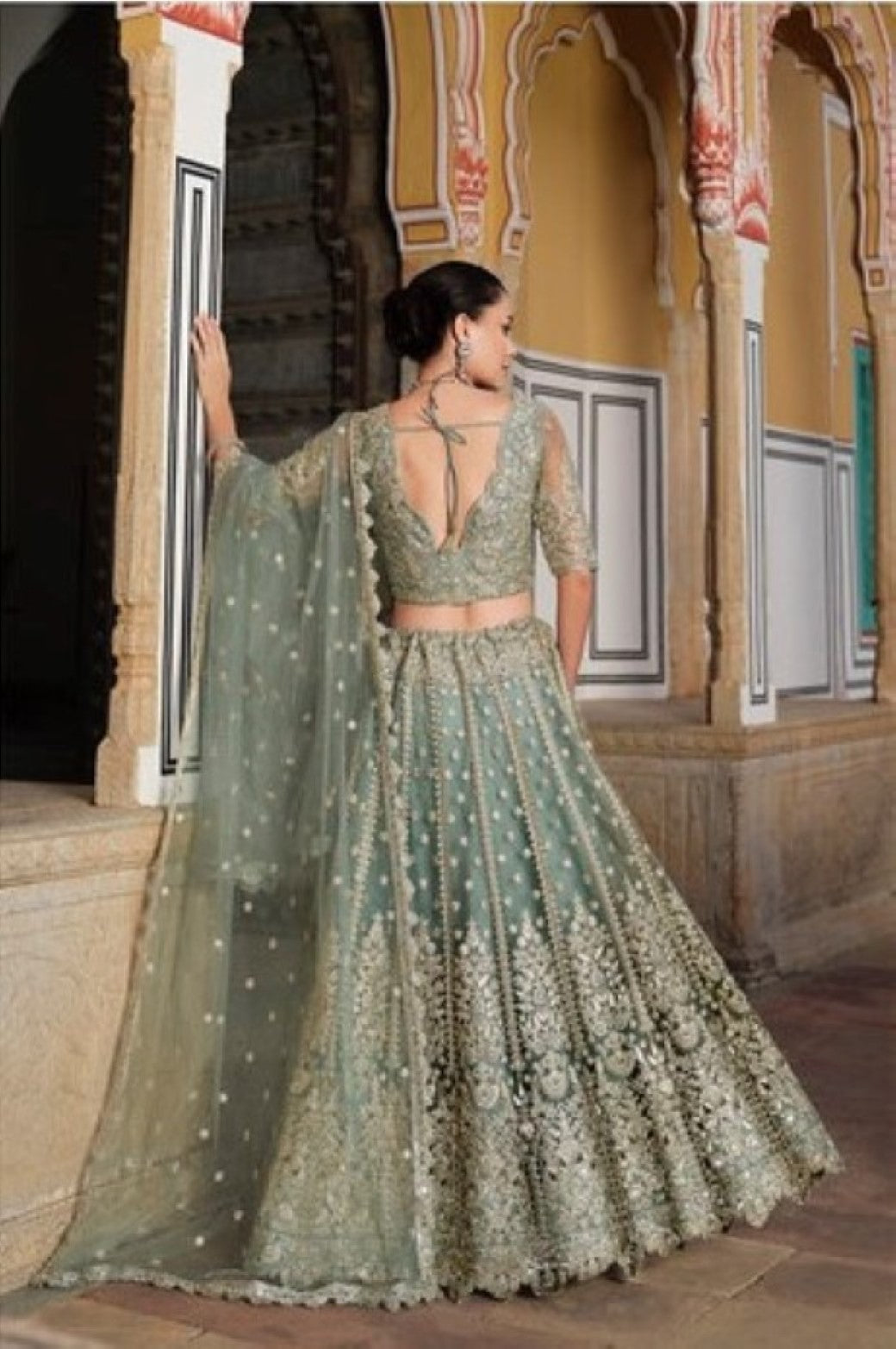 Anaita Green Net Lehenga Choli With Stone Embroidery Work
