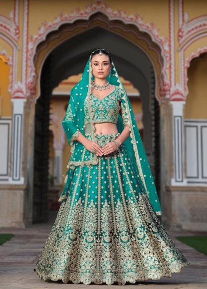 Anaita Turquoise Net Lehenga Choli With Stone Embroidery Work