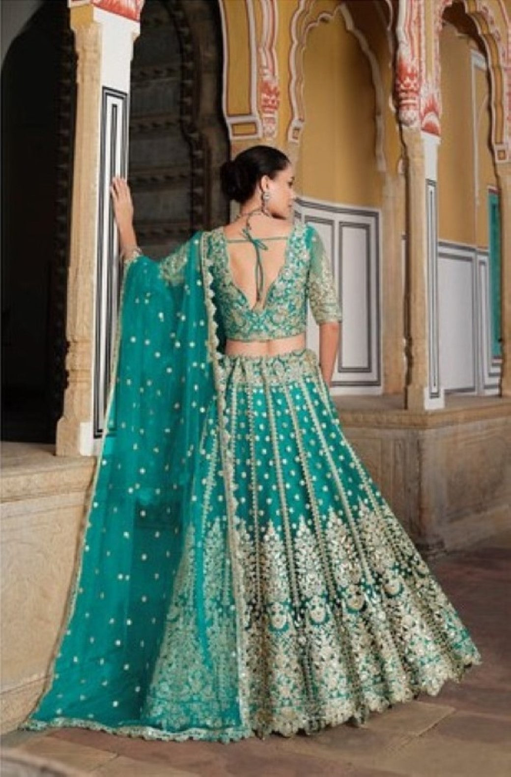 Anaita Turquoise Net Lehenga Choli With Stone Embroidery Work