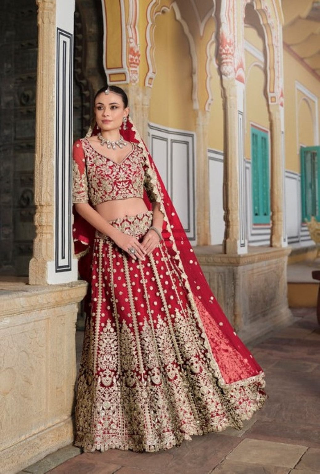 Anaita Red Net Lehenga Choli With Stone Embroidery Work