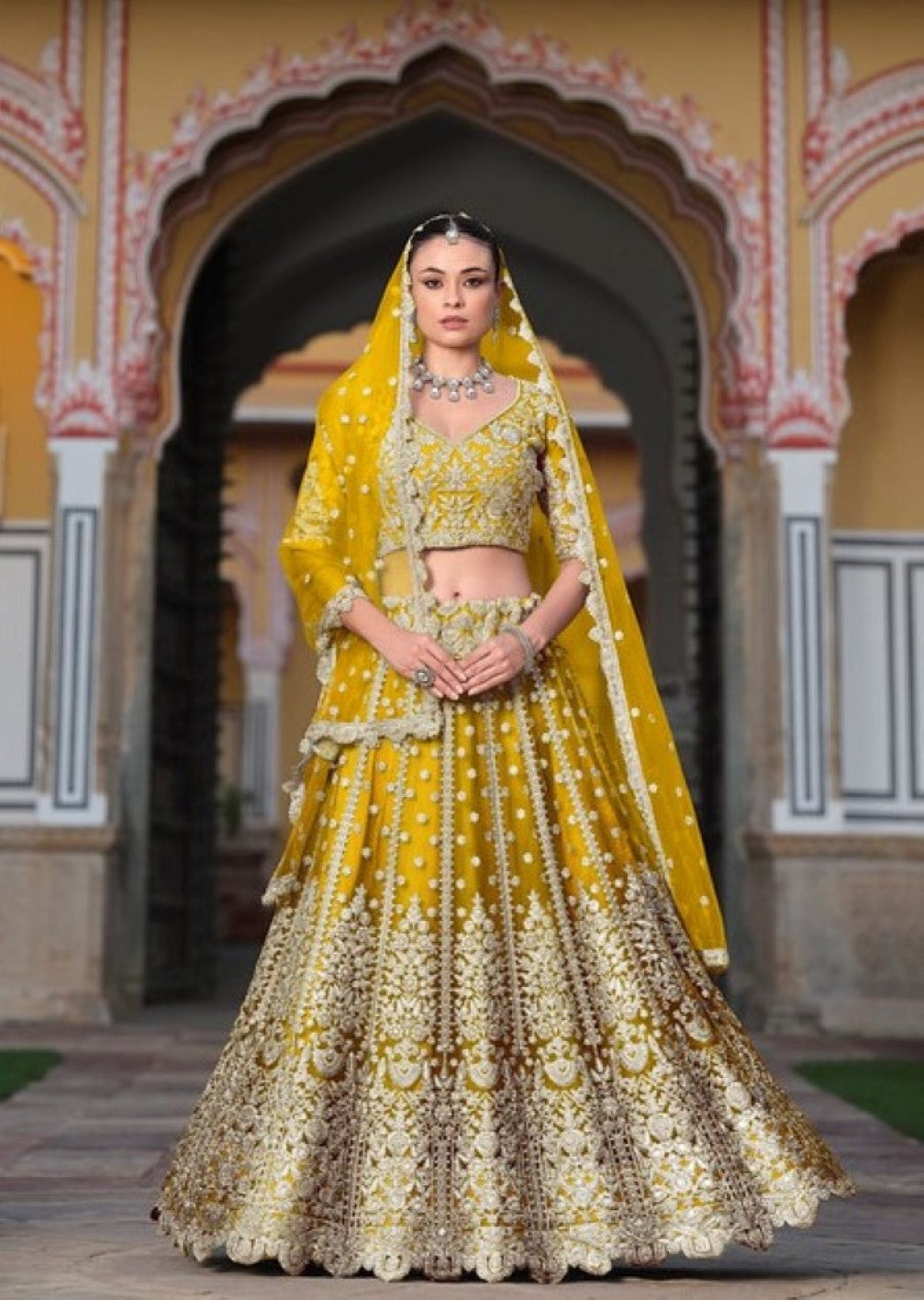 Anaita Yellow Net Lehenga Choli With Stone Embroidery Work