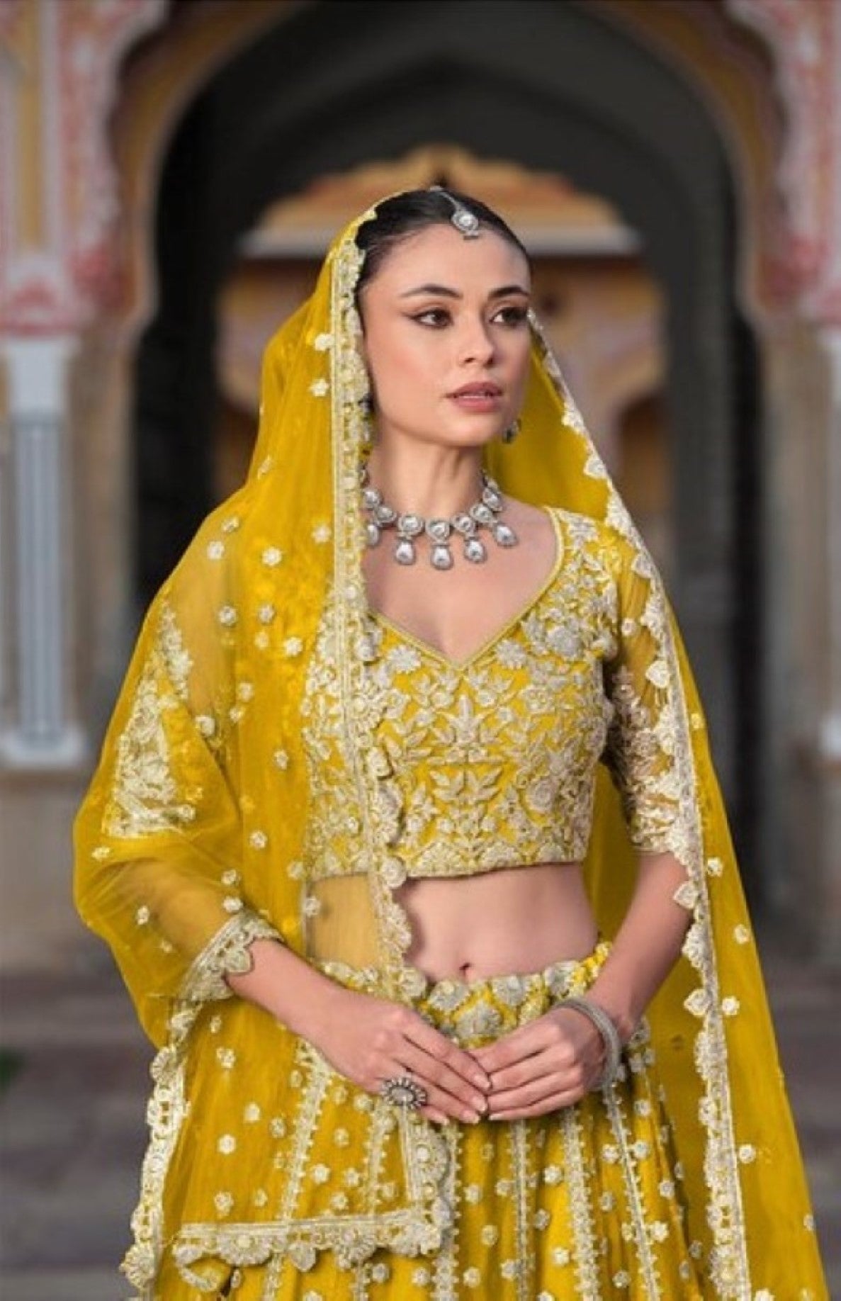 Anaita Yellow Net Lehenga Choli With Stone Embroidery Work