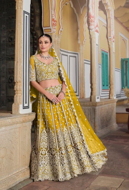 Anaita Yellow Net Lehenga Choli With Stone Embroidery Work