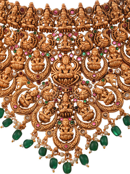 Saraf RS Jewellery Gold-Polished Stone-Studded Jewellery Set