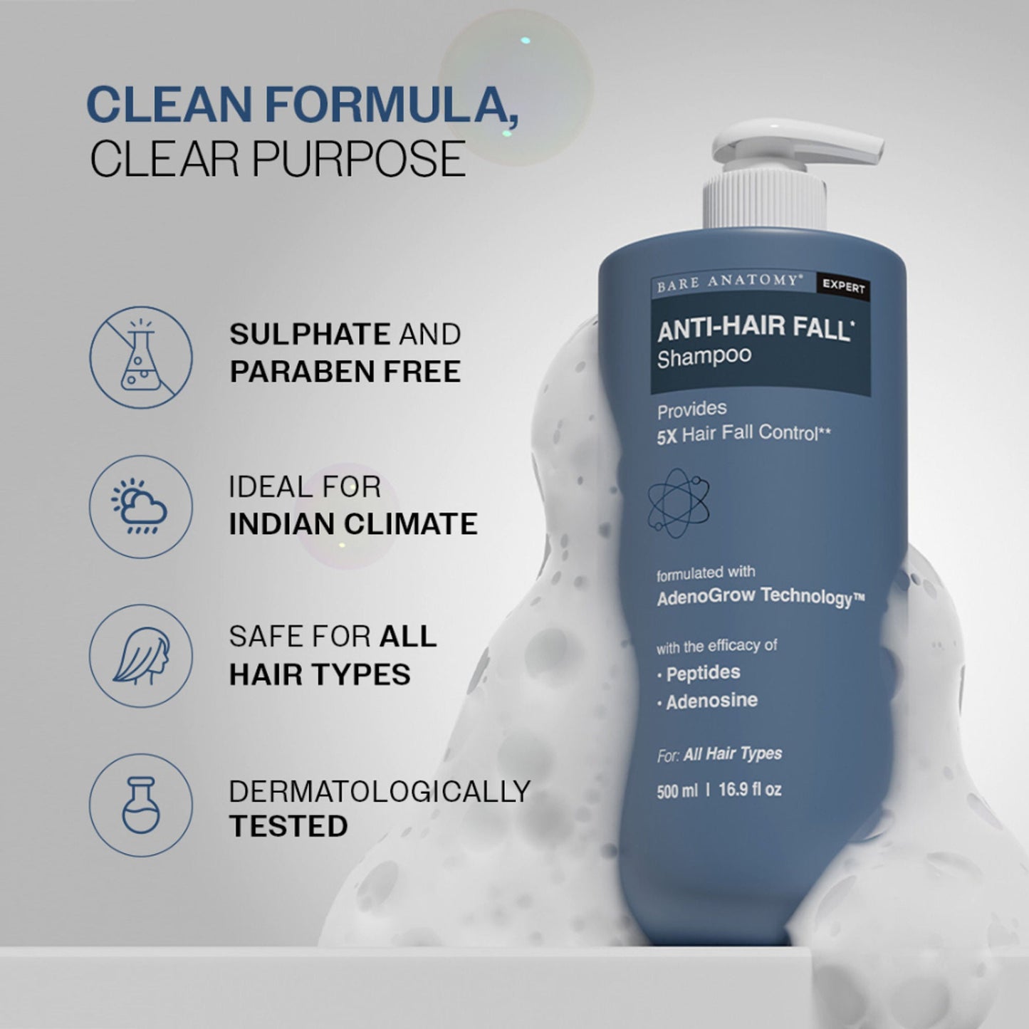 Bare Anatomy Anti-Hair Fall Shampoo 5X Hair Fall Control With Peptides