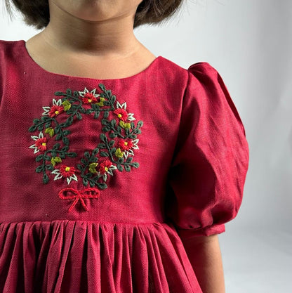 ArthLife Maroon Wreath Partywear Dress