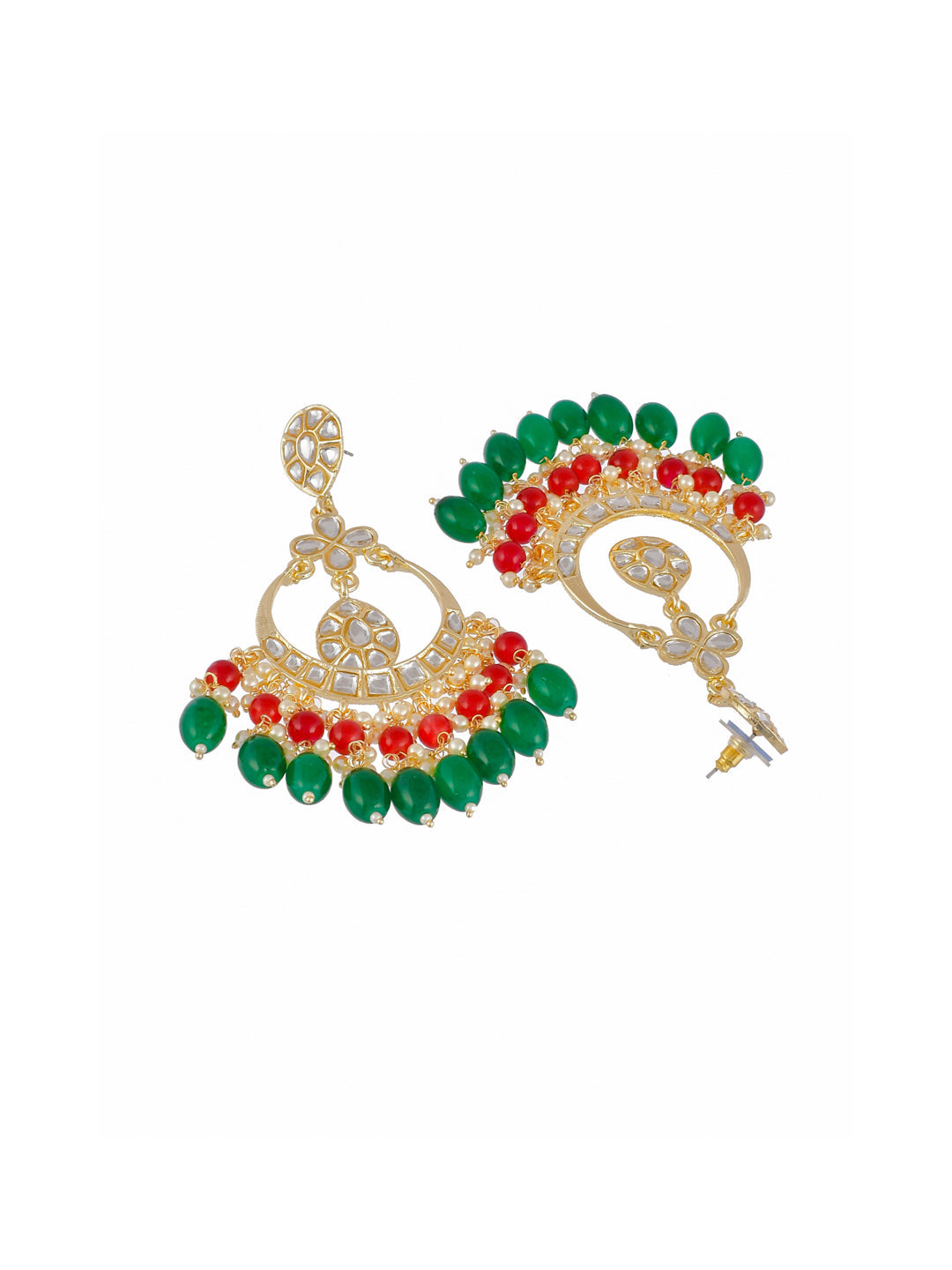 Shoshaa Green Contemporary Kundan Chandbalis Earrings
