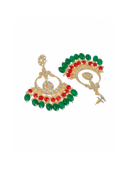 Shoshaa Green Contemporary Kundan Chandbalis Earrings