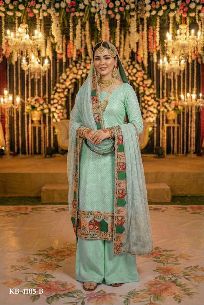 Anaita Sky Blue Georgette Stitched Suit With Embroidery & Sequence Work