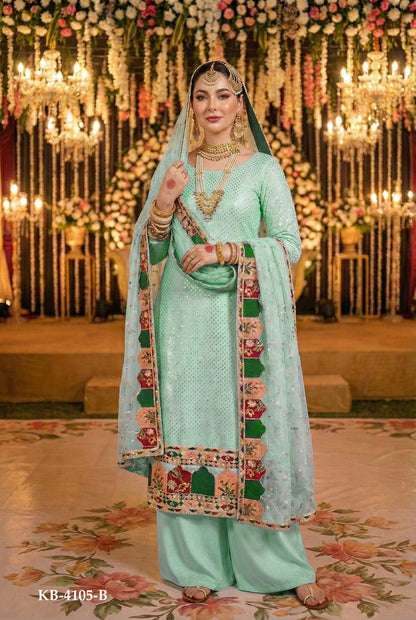 Anaita Sky Blue Georgette Stitched Suit With Embroidery & Sequence Work