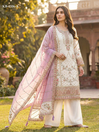 Anaita White Fox Georgette Suit with Embroidery & Khatli Work