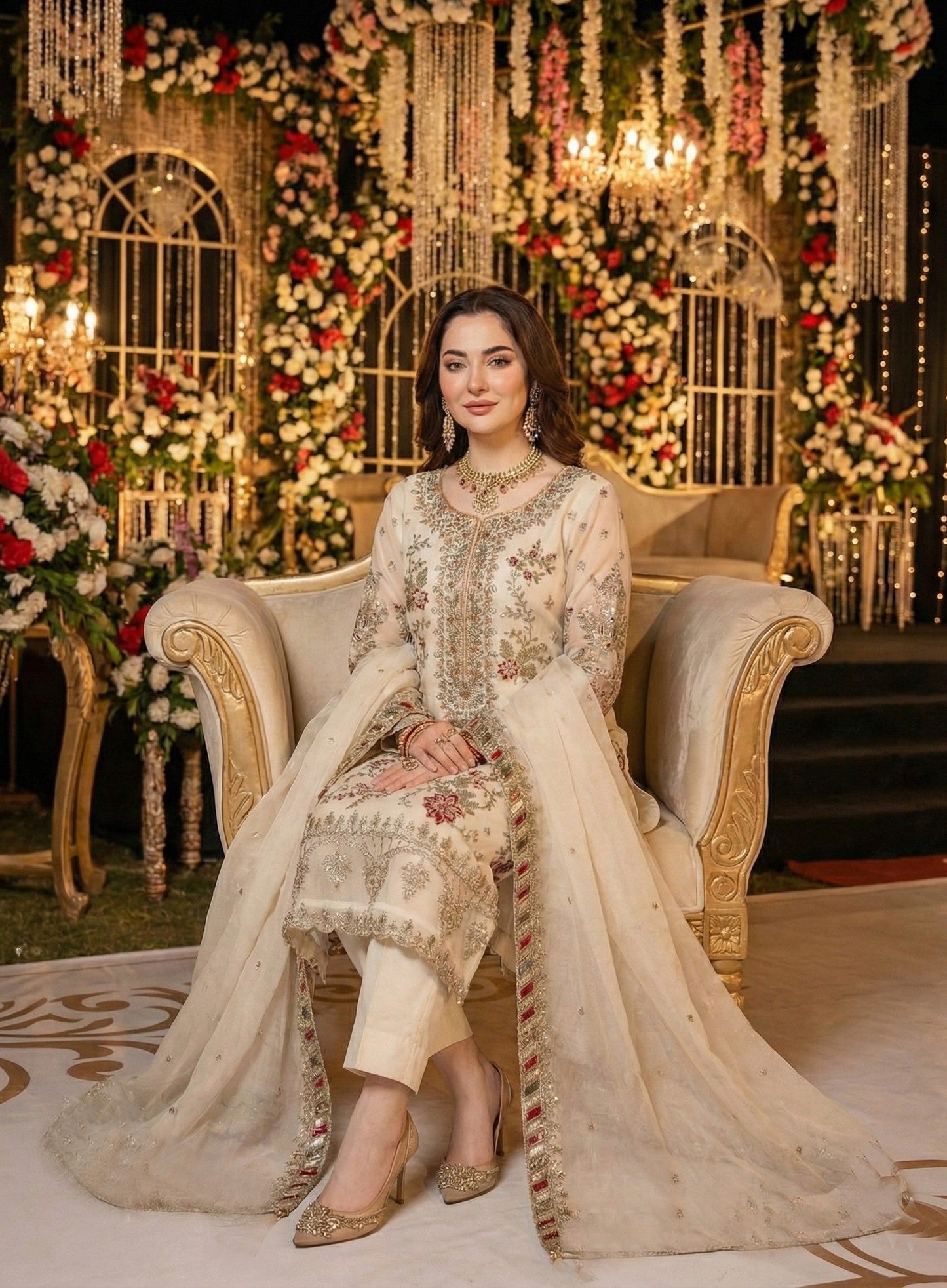 Anaita White Chiffon Suit with Embroidery & Sequence Work