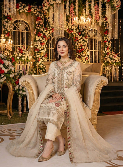 Anaita White Chiffon Suit with Embroidery & Sequence Work