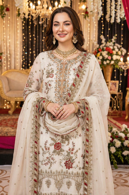 Anaita White Chiffon Suit with Embroidery & Sequence Work