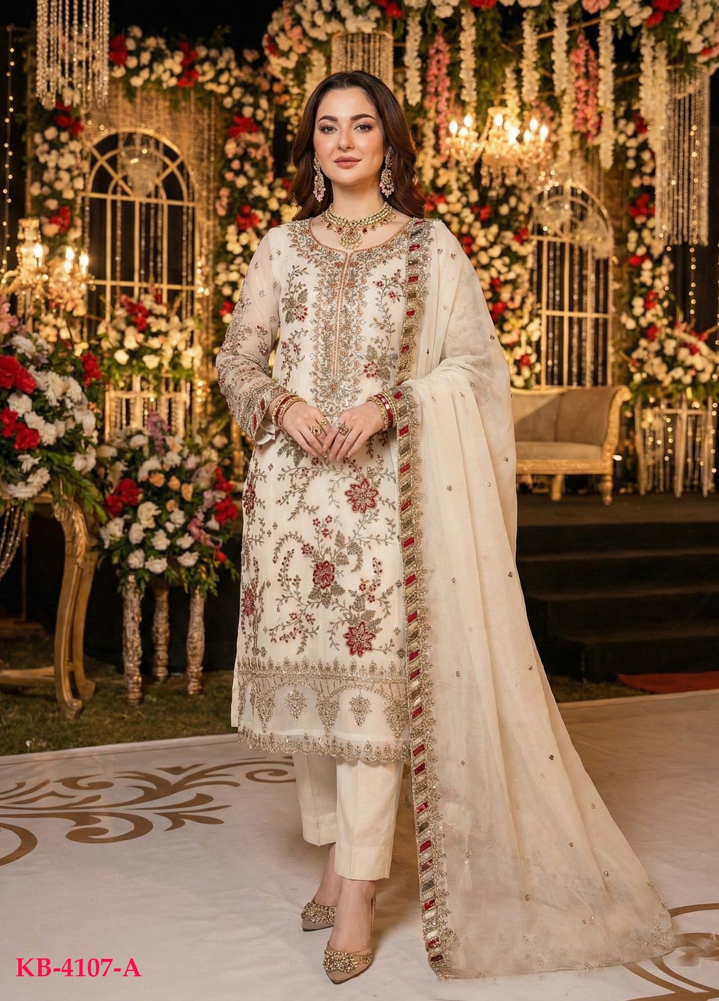 Anaita White Chiffon Suit with Embroidery & Sequence Work