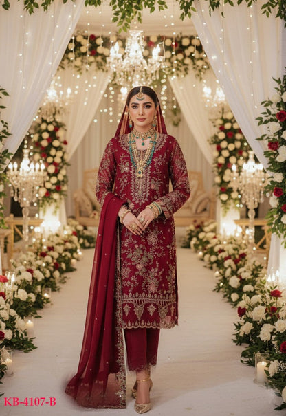 Anaita Maroon Chiffon Suit with Embroidery & Sequence Work