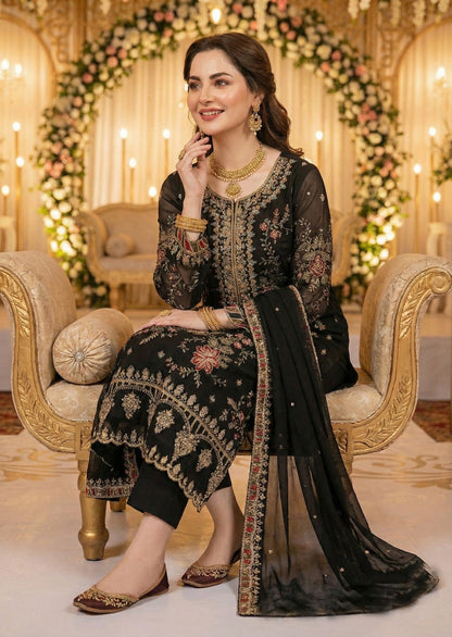 Anaita Black Chiffon Suit with Embroidery & Sequence Work