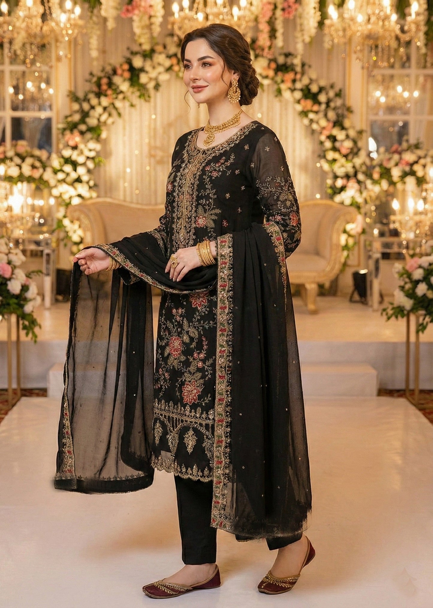 Anaita Black Chiffon Suit with Embroidery & Sequence Work